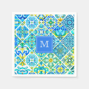 Mexican aqua mint Sicilian Mediterranean tiles Napkin