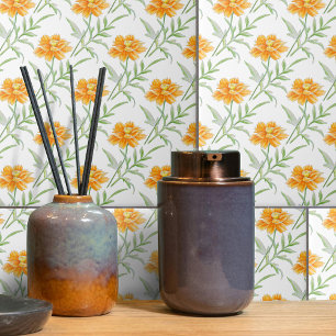 Mexican Aster Sulphur cosmos orange white art Tile