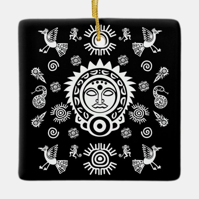 Mexican Aztec Art Home Decor Ceramic Ornament (Front)