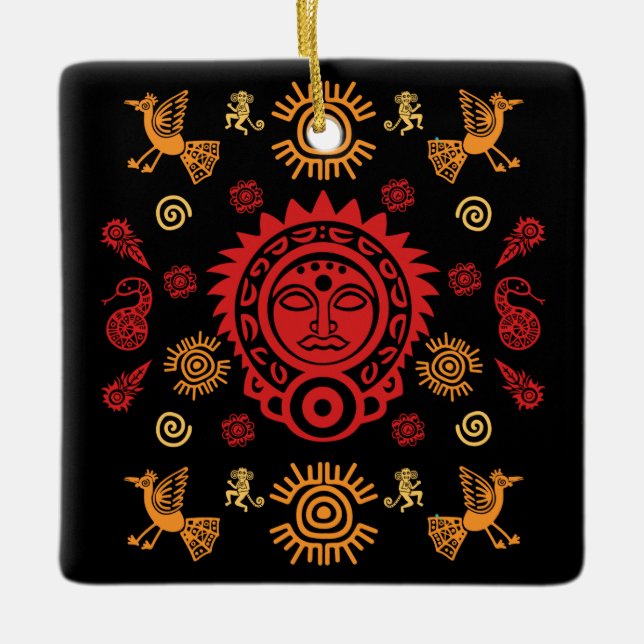 Mexican Aztec Art Home Decor Ceramic Ornament (Front)