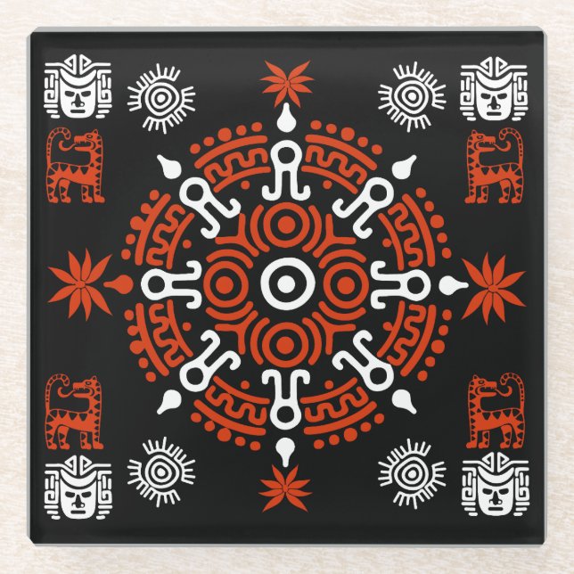 Mexican Aztec Art Home Decor Glass Coaster (Front)