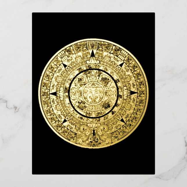 Mexican Aztec Sun Stone Mayan Calendar 1 Foil Holiday Postcard (Front)