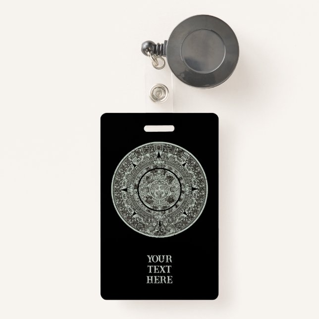 Mexican Aztec Sun Stone Mayan Calendar 1 ID Badge (Front with Retractable)