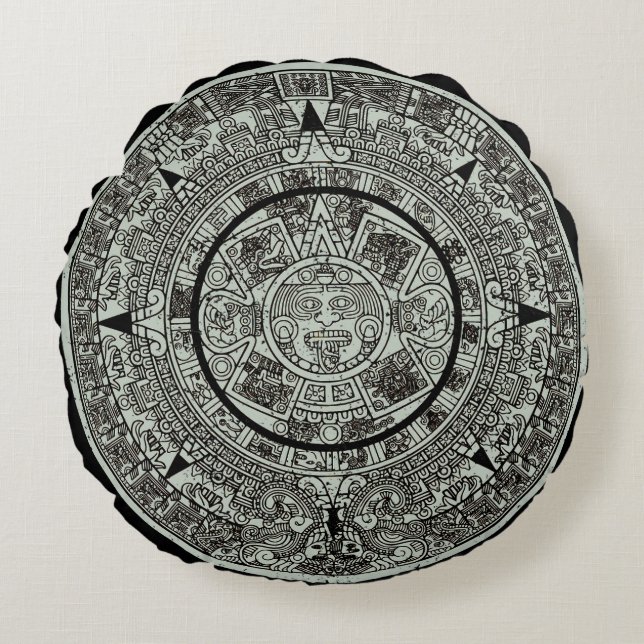 Mexican Aztec Sun Stone Mayan Calendar 1 Round Cushion (Front)