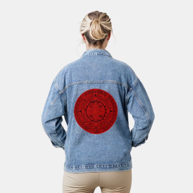 Mexican Aztec Sun Stone Mayan Calendar 2 Denim Jacket (Model)