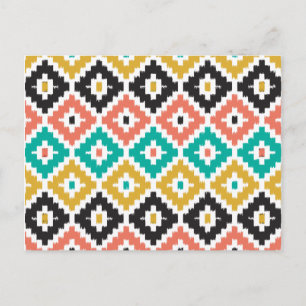 Mexican Aztec Tribal Print Ikat Diamond Pattern Postcard