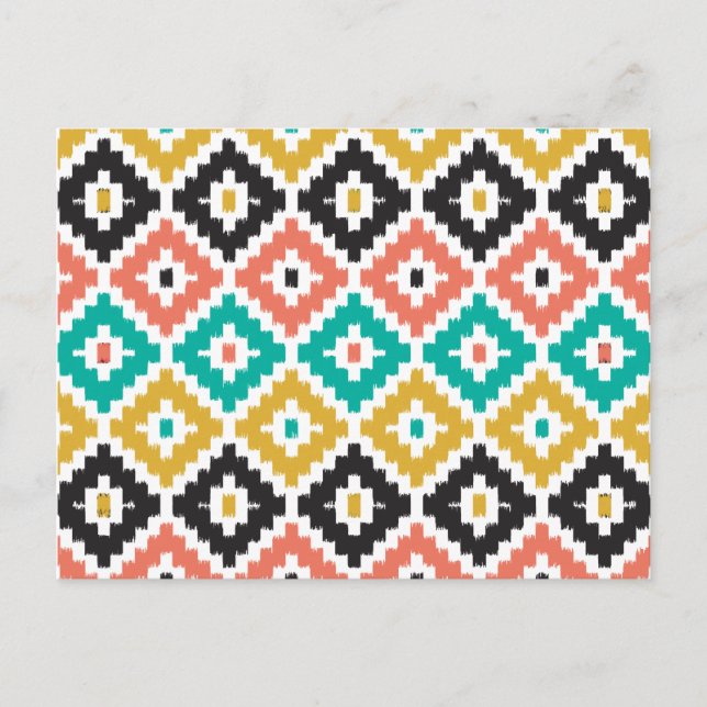 Mexican Aztec Tribal Print Ikat Diamond Pattern Postcard (Front)