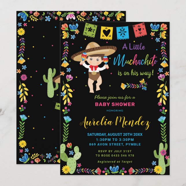 Mexican Baby Muchachito Fiesta Shower Invitation (Front/Back)