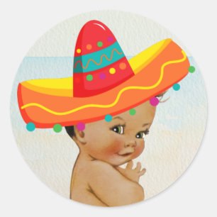 Mexican Baby Shower Sticker with Vintage Baby