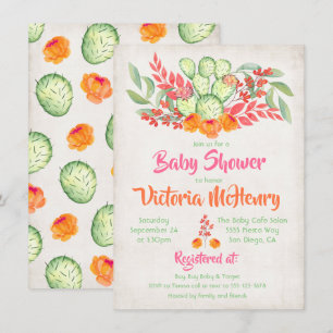Mexican Baby Shower Watercolor Cactus Invitations