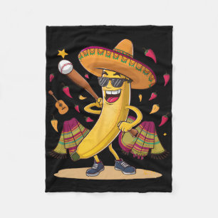 Mexican Banana Playing Baseball Funny Cinco De May Fleece Blanket