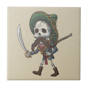 Mexican Bandit Skeleton - Vintage Art Ceramic Tile