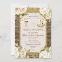 Mexican Baptism White Floral Twin Boy and Girl