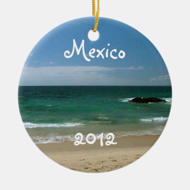 Mexican Beach Vista; Mexico Souvenir Ceramic Tree Decoration (Front)