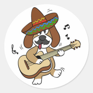 Mexican Beagle playing guitar choose back colour Classic Round Sticker
