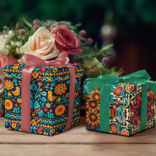 Mexican bird and flower pattern wrapping paper
