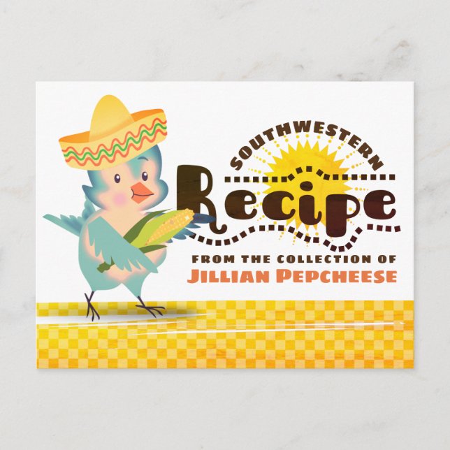 Mexican bird corn cooking cookbook recipe card (Front)
