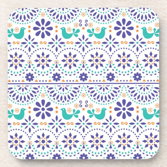 Mexican Bird Tile Folk Art Pattern Coaster (Front)
