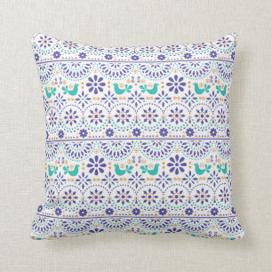 Mexican Bird Tile Folk Art Pattern Cushion