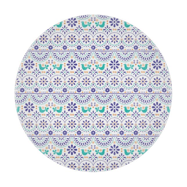 Mexican Bird Tile Folk Art Pattern Cutting Board (Front)