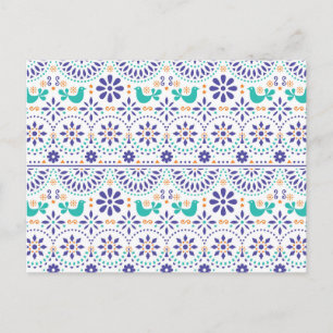 Mexican Bird Tile Folk Art Pattern Holiday Postcard
