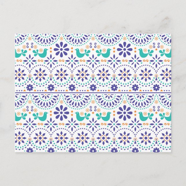 Mexican Bird Tile Folk Art Pattern Holiday Postcard (Front)