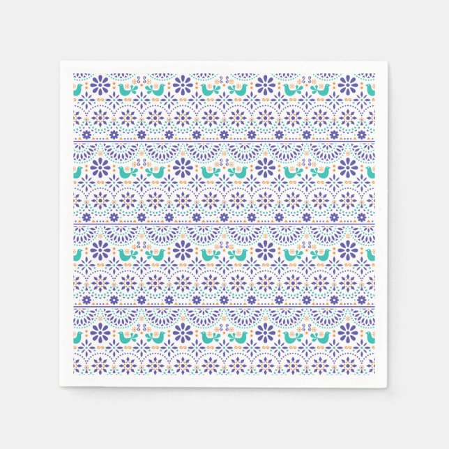 Mexican Bird Tile Folk Art Pattern Napkin (Front)