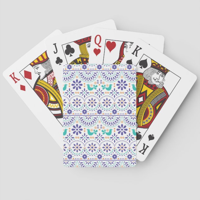 Mexican Bird Tile Folk Art Pattern Playing Cards (Back)