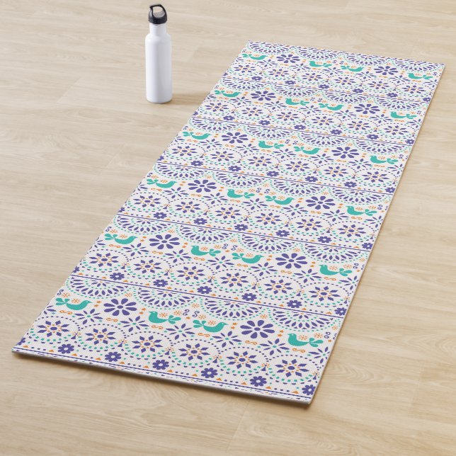 Mexican Bird Tile Folk Art Pattern Yoga Mat (In Situ)