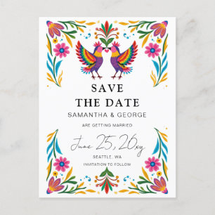 Mexican Birds Otomi Floral Fiesta Save The Date Announcement Postcard