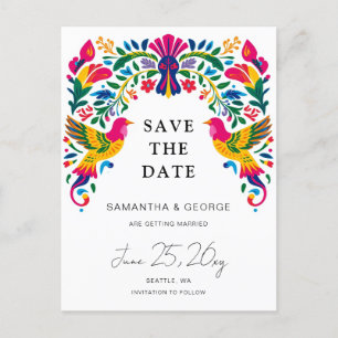 Mexican Birds Otomi Floral Fiesta Save The Date Announcement Postcard