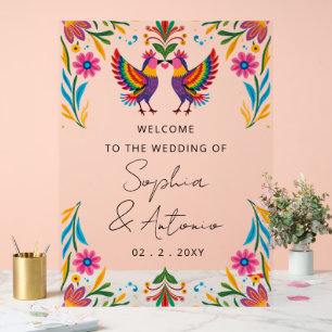 Mexican Birds Otomi Floral Fiesta Welcome Sign