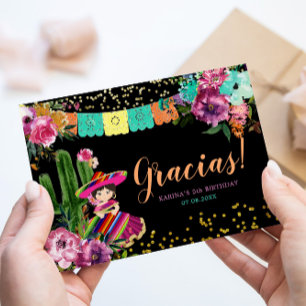 Mexican Black Colourful Fiesta Floral Birthday Thank You Card