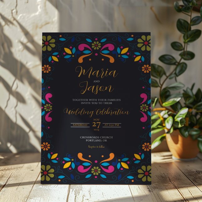 Mexican Black Fiesta Colourful Floral Boda Wedding Invitation (Mexican Black Fiesta Colorful Floral Boda Wedding Invitation)