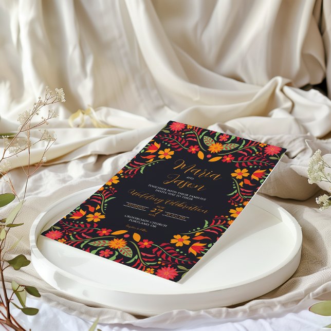 Mexican Black Floral Boda Fiesta Colourful Wedding Invitation (Mexican Black Floral Boda Fiesta Colorful Wedding Invitation)