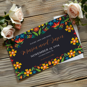 Mexican Black Floral Colourful Botanical Wedding Save The Date