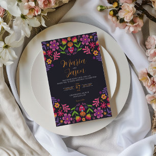 Mexican Black Floral Fiesta Nuestra Boda Wedding Invitation