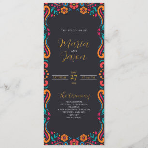 Mexican Black Floral Traditional Folk Art Wedding Programme