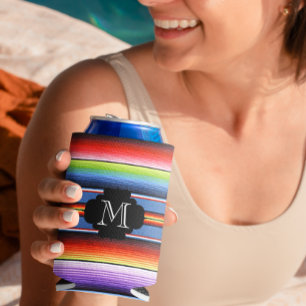Mexican Blanket Fiesta Stripes Colourful Monogram Can Cooler