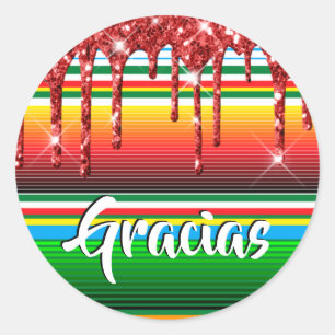 Mexican Blanket Sparkly Red Drip Glitter Thank You Classic Round Sticker