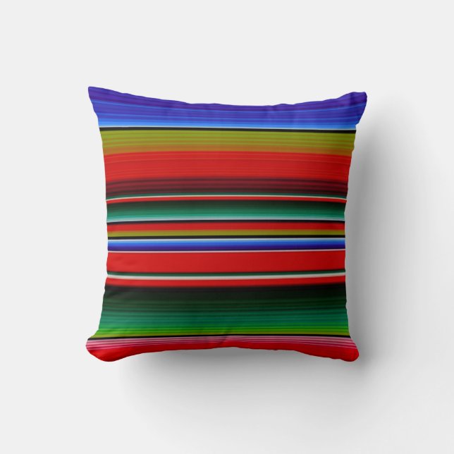 Mexican Blanket Stripes Colourful Blue Red Spanish Cushion (Front)