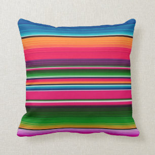 Mexican Blanket Stripes Colourful Rainbow Spanish Cushion