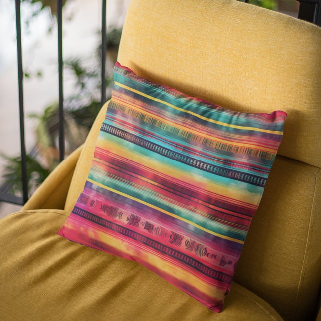 Mexican Blanket Stripes Watercolor  Cushion (Creator Uploaded)