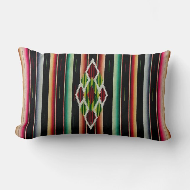 Mexican Blanket Traditional Spanish Fiesta Serape Lumbar Cushion (Front)