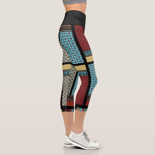 Mexican Block Stripe Pattern 1 Capri Leggings (Right)