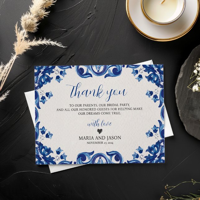Mexican Blue Floral Elegant Fiesta Wedding Thank You Card (Mexican Blue Floral Elegant Fiesta Wedding Thank You Card)