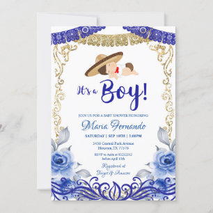 Mexican Blue & Gold Baby Shower Invitation