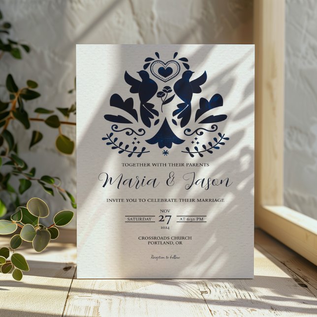 Mexican Blue Modern Minimalist Elegant Wedding Invitation (Mexican Blue Modern Minimalist Elegant Wedding Invitation)