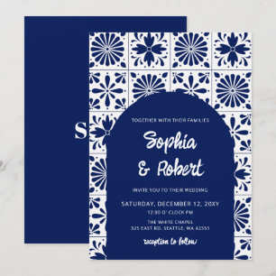 Mexican Blue Talavera Tiles Wedding Invitation