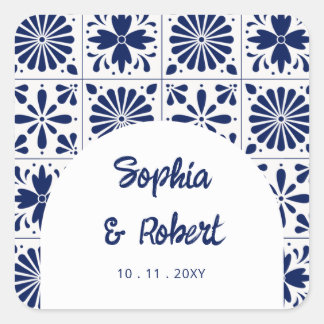 Mexican Blue Talavera Tiles Wedding Square Sticker